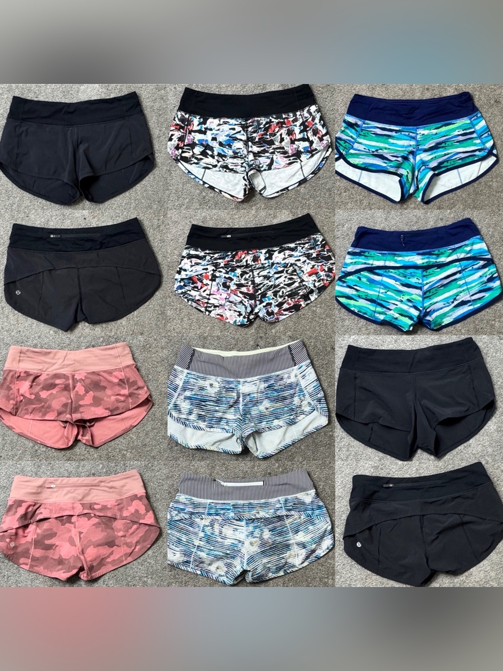 Women’s Active Running Shorts - Pink Camo, Blue Stripe, Black
